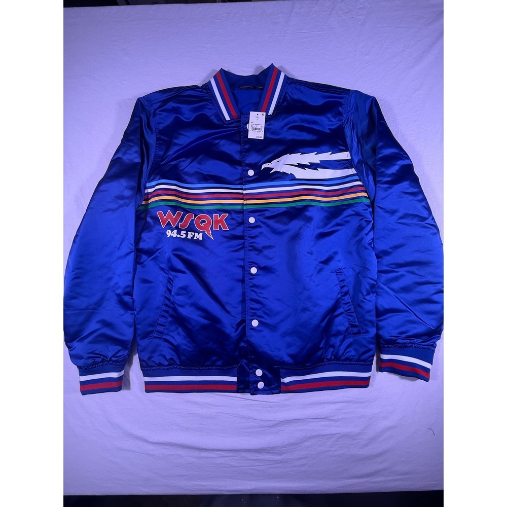 Netflix Stranger Things Bomber Jacket Large Blue NEW WSQK 94.5 FM Satin Varsity